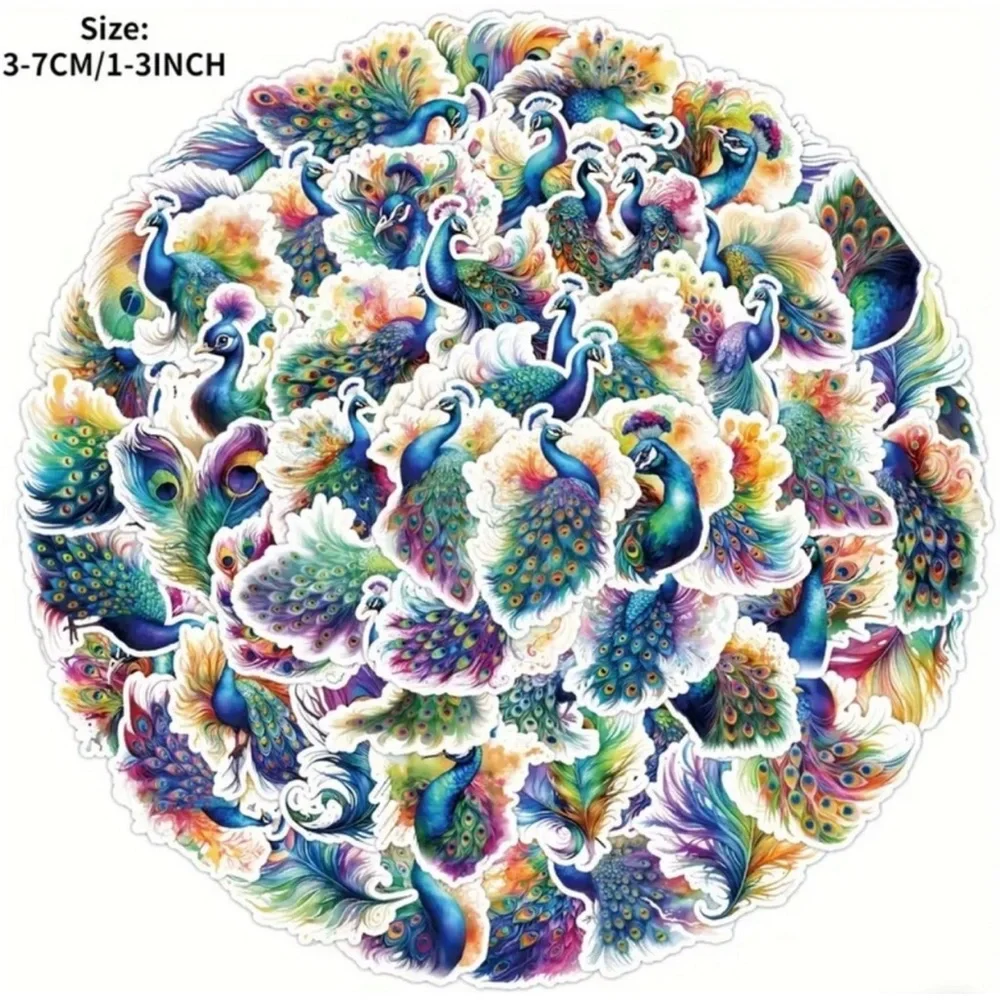 DIY Peacock Themed Individual Shaped Stickers, Set of 50 (no 2 alike)